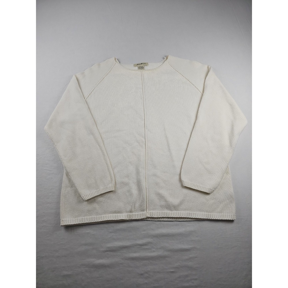 Eddie Bauer Women's Medium Ivory 100% Cotton Knit Sweater Long Sleeve Pullover